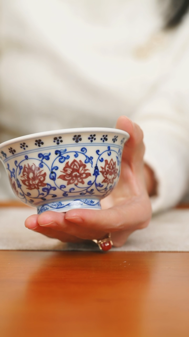 【闪购商品】景德镇正春堂元青花釉里红压手杯