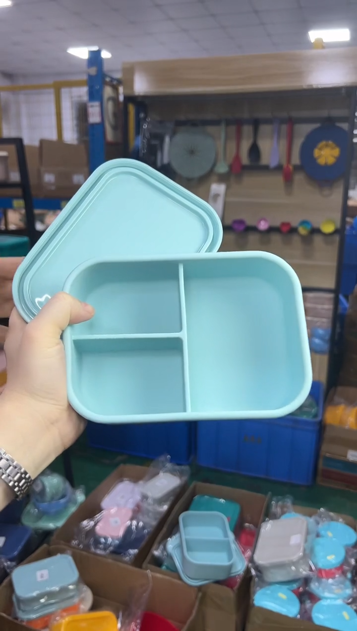 硅胶浅海蓝-3格小方盒 700ml