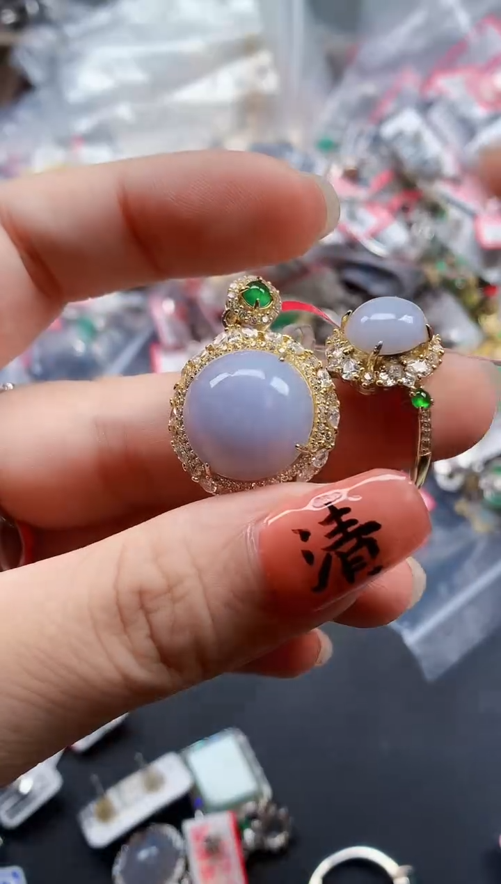 银S925镶嵌戒指翡翠天然A货缅甸翡翠