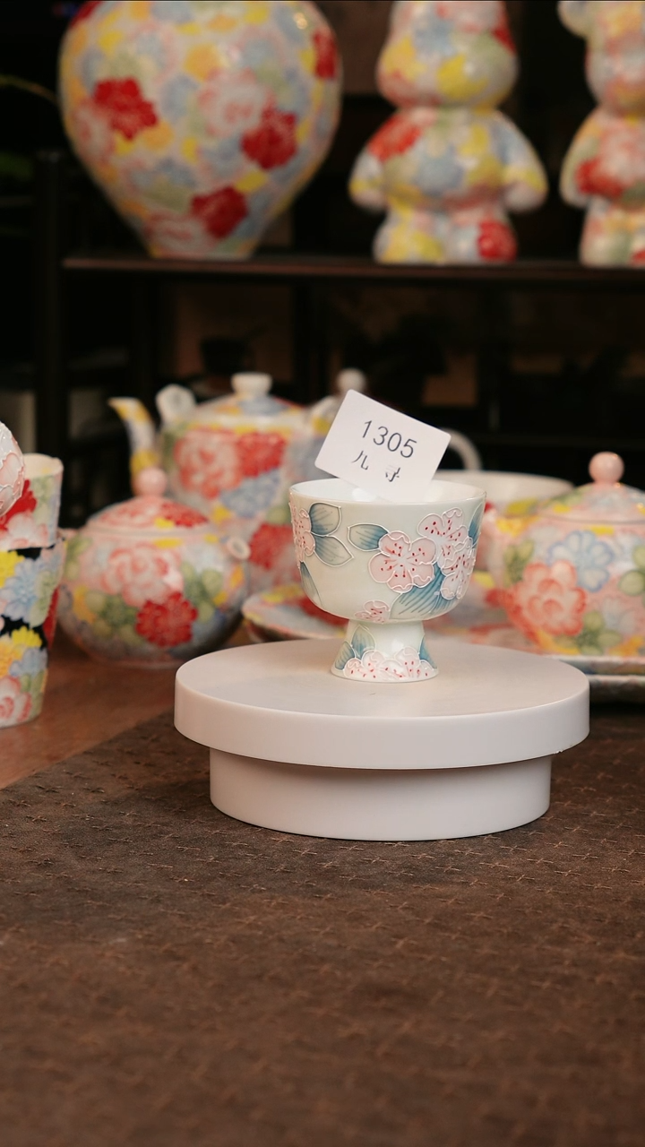 九寻景德镇手工手绘珐华彩茶杯1305