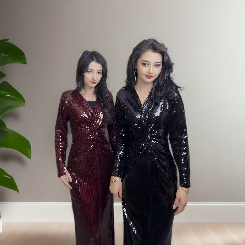 法式长袖千金风连衣裙女装黑色设计师秋冬网红女士中长款旗袍