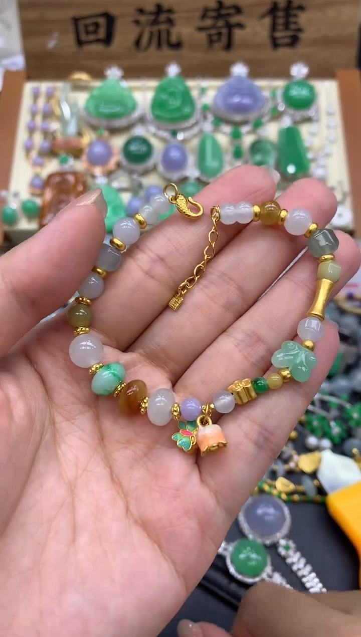 【闪购商品】翡翠手链18K金镶嵌385-中国好珍宝