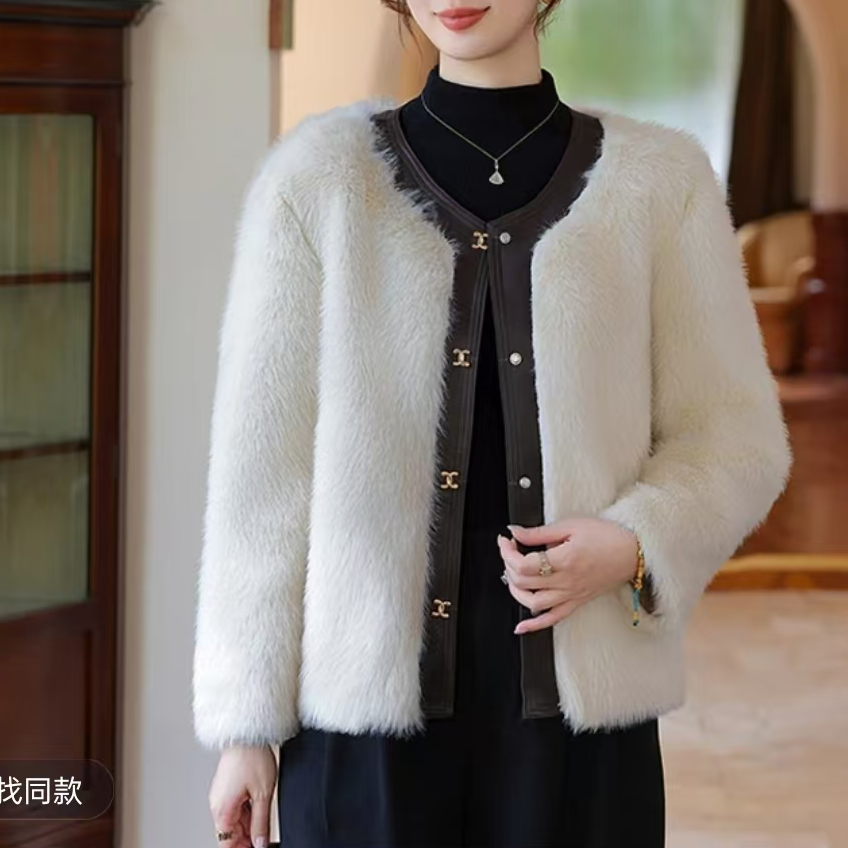 高级感小香风短款毛毛外套女2025秋冬皮毛一体小个子加厚保暖上衣