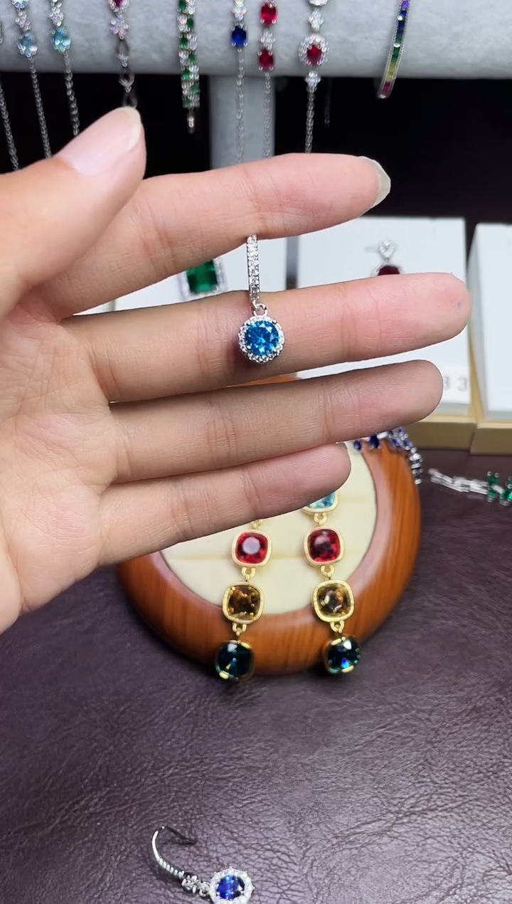 合金合成钻石耳饰海蓝耳扣