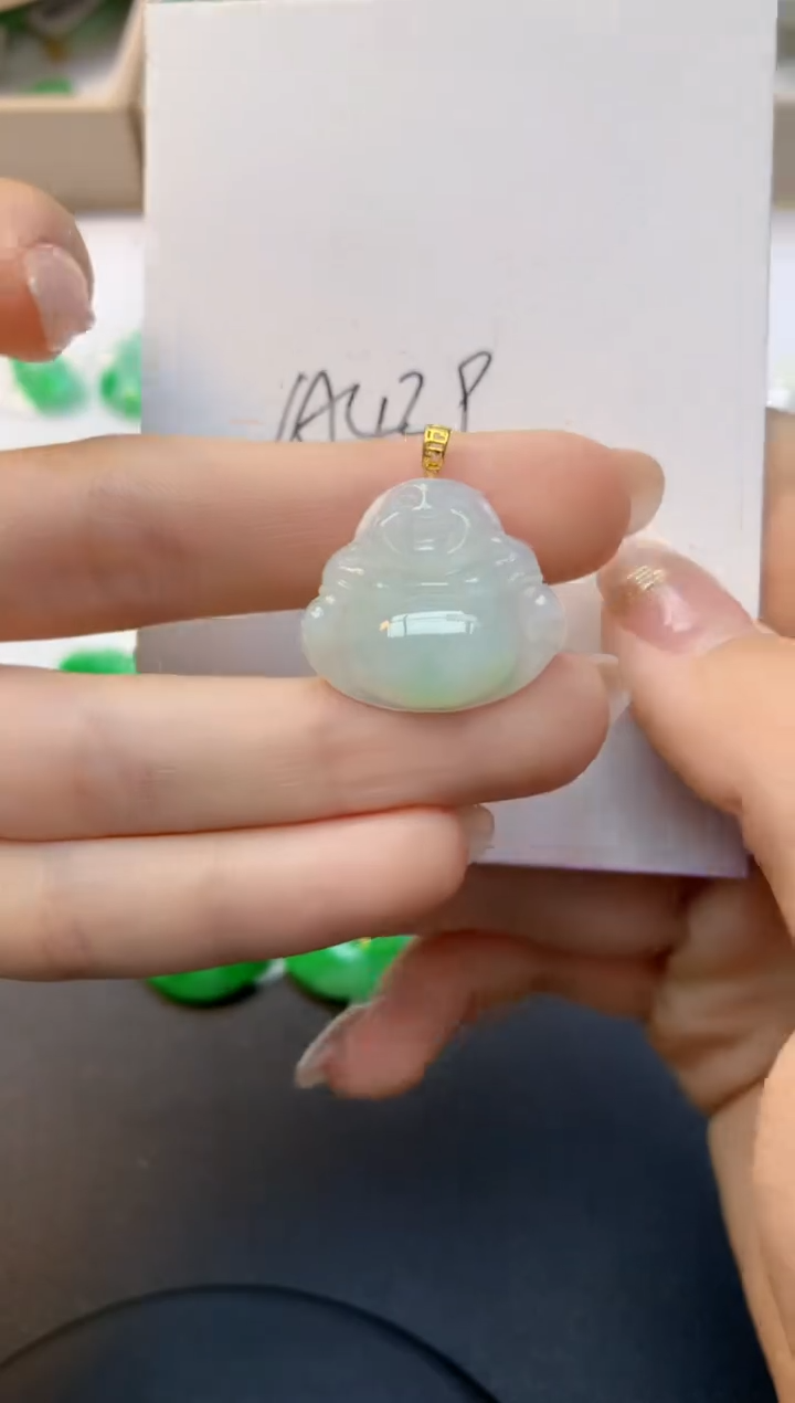 颈饰18K金镶嵌翡翠天然A货缅甸翡翠百元以上9元证书费自理