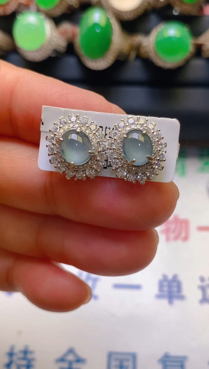 【闪购商品】翡翠耳饰银S925镶嵌天然A货翡翠1