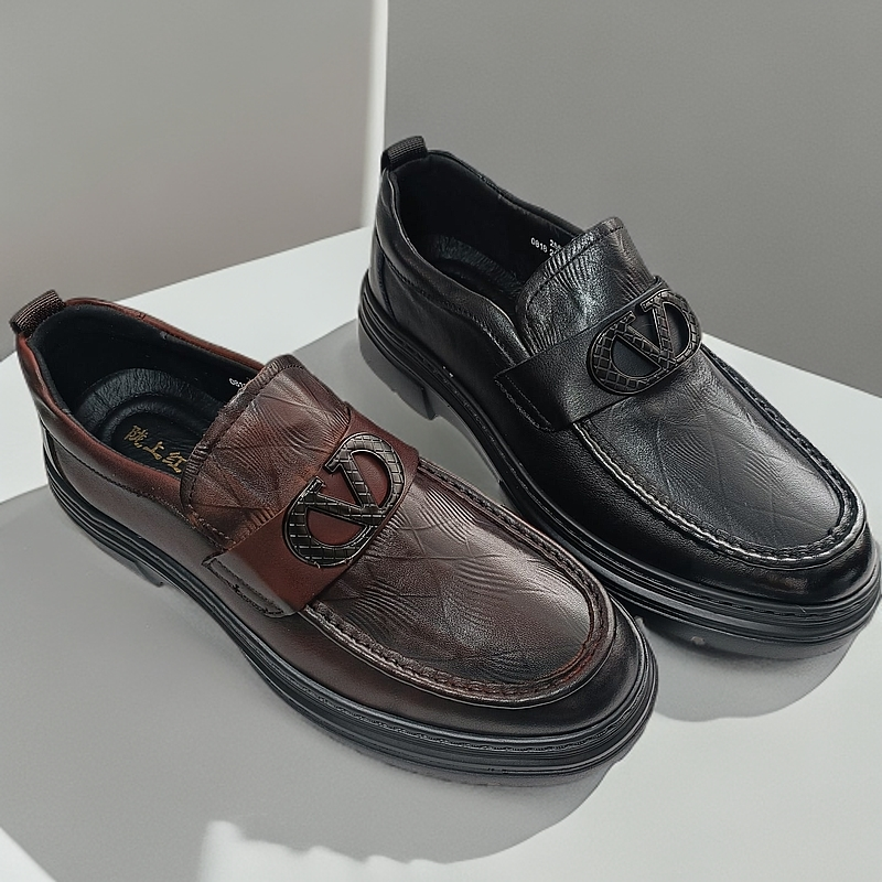 男鞋真皮一脚蹬休闲皮鞋百搭透气潮流软底春秋款陇上红牛25529