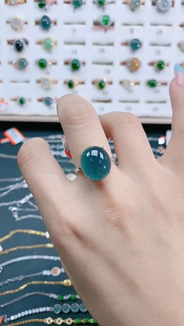 翡翠戒指银S925镶嵌天然翡翠