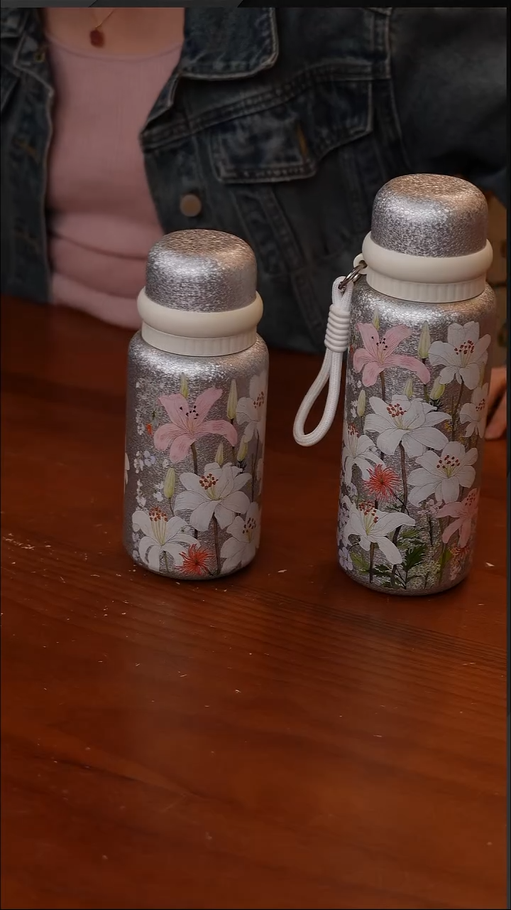 陶138-繁花焖茶杯800ml+500ml组合粉白色