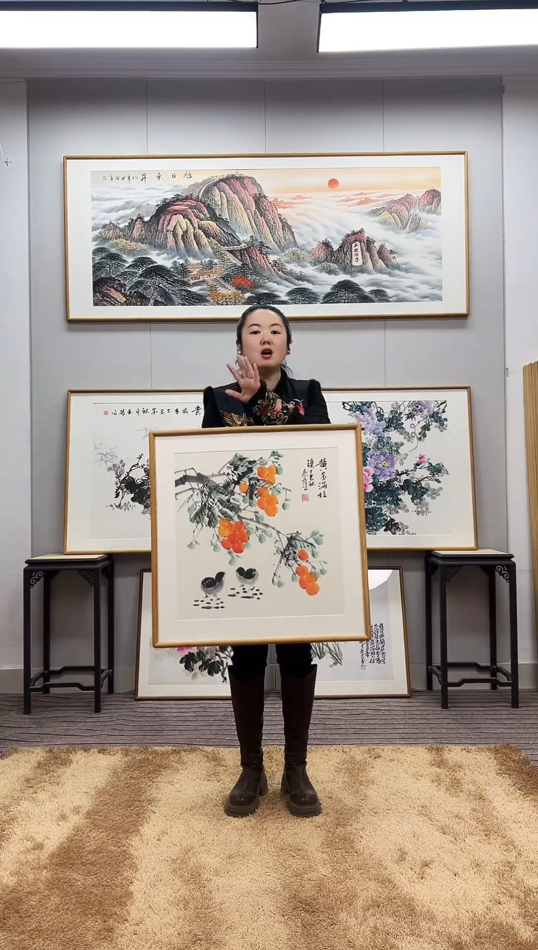 国画手绘黄金果62*62尺寸