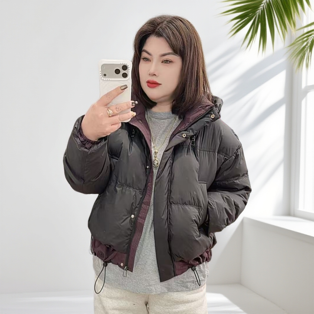 168015 撞色拼接连帽羽绒服