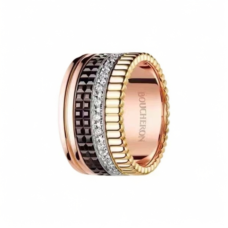 99新 Boucheron/宝诗龙 QuatreClassique棕陶瓷六层戒指54号53336