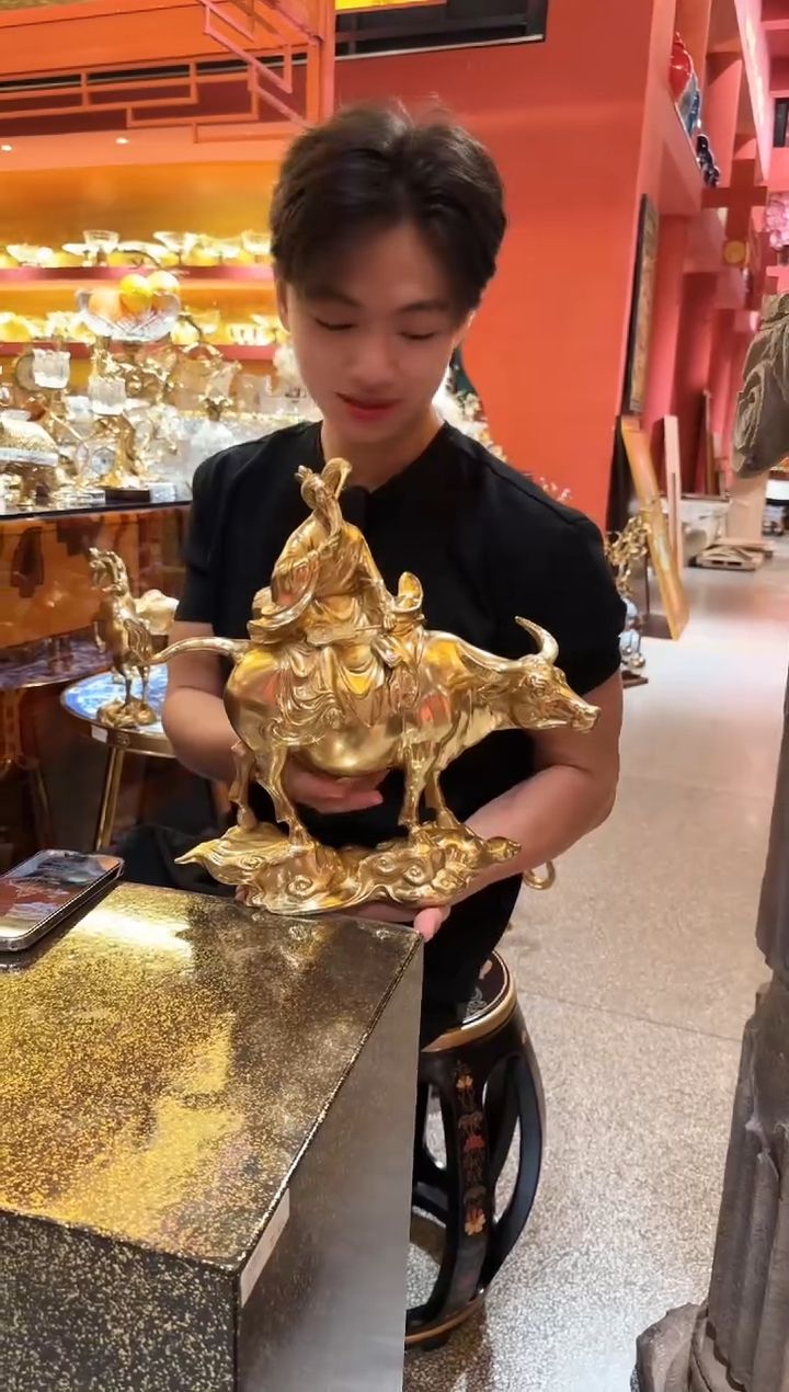 铜黄铜老子骑牛装饰摆件