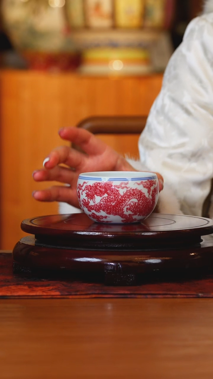 【闪购商品】古窑御器釉里红双龙缸杯