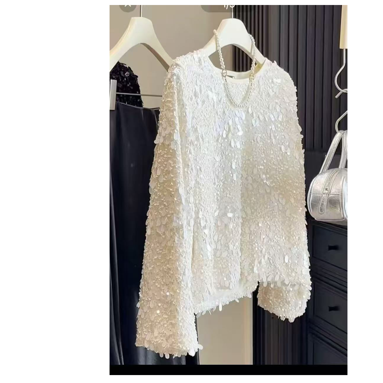 D25206新款名媛气质高级感韩版丝绒重工亮片圆领上衣