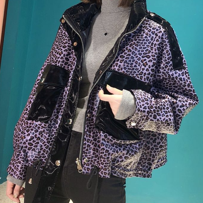  潮牌帅气酷女孩气质 豹纹印花免洗加厚面料高端鹅绒服