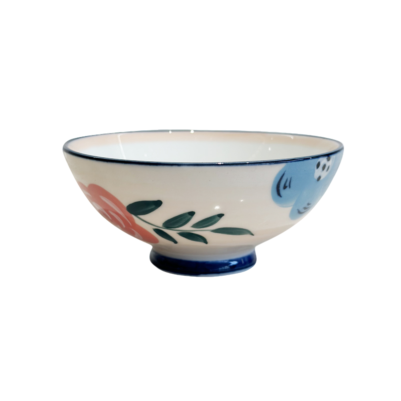 【DG家】11.5*5CM 果粉花卉 手绘米饭碗 家用汤碗 釉下彩 拍一发二