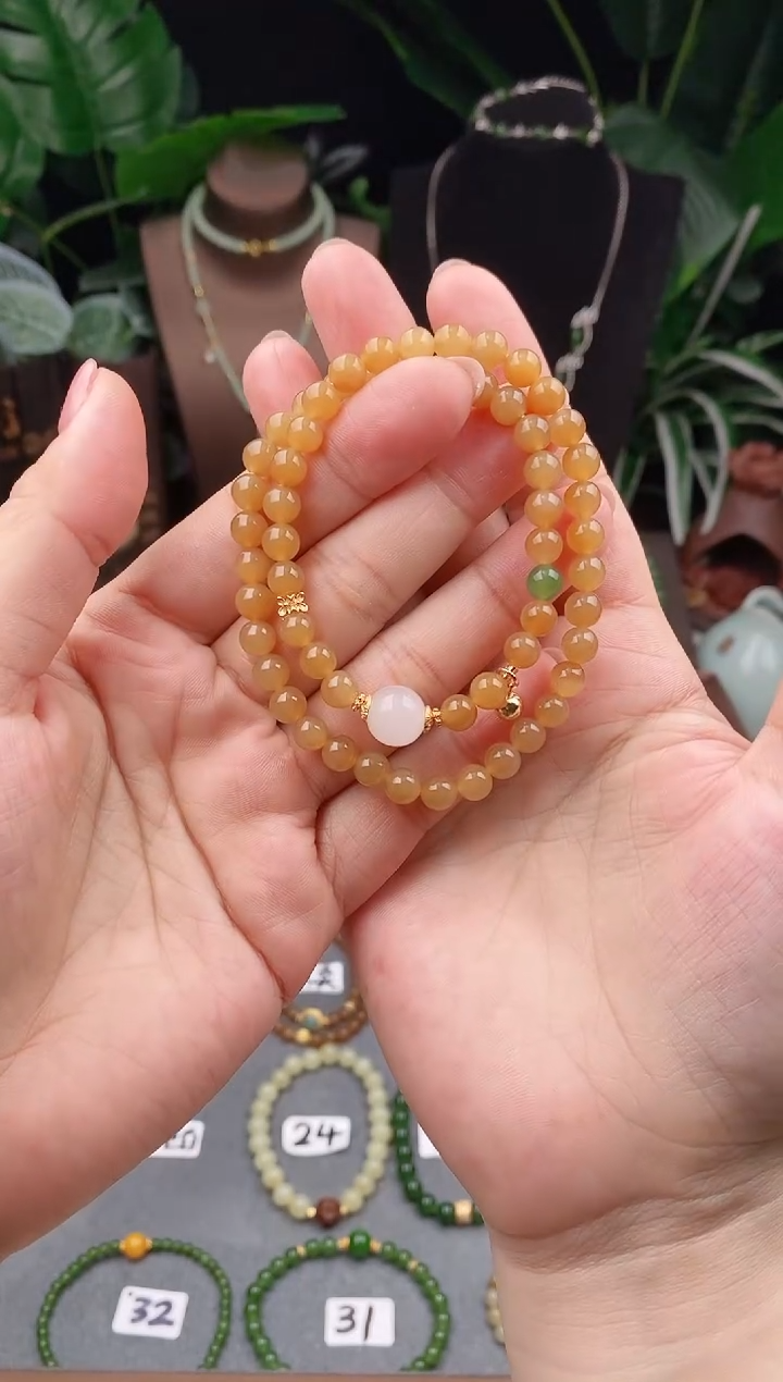 【闪购商品】和田玉（糖玉）手链未镶嵌精品6m新疆且末糖玉双圈手串