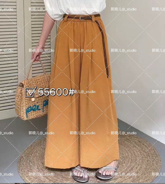 【送腰带】2025云佳夏季麻料九分阔腿裤纯色腰带宽松显瘦百搭简约
