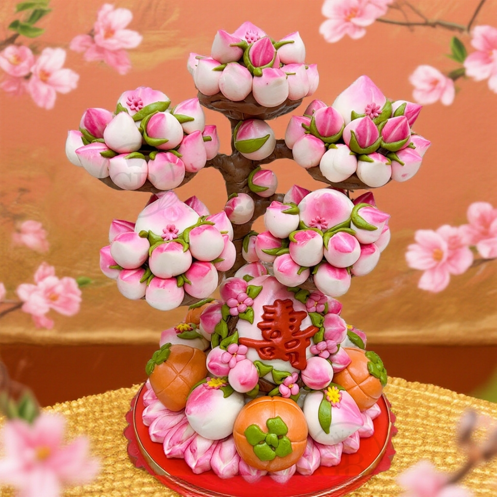 【活动特惠】五枝桃树事柿柿如意寿桃祝寿老人生日花样馒头花饽饽