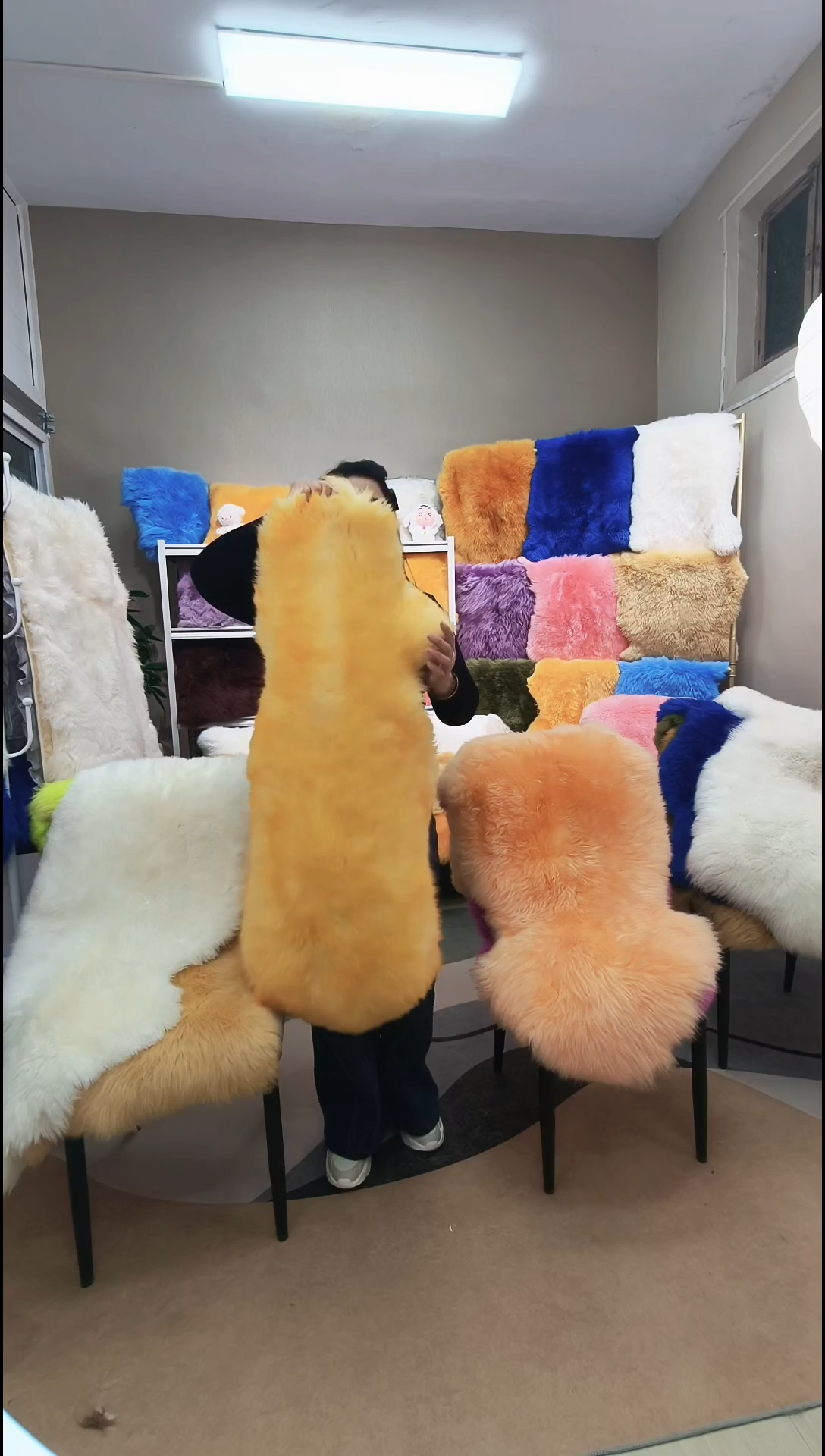 羊皮毛一体邢风沐绒纯羊毛皮沙发垫（50cm*100cm）黄色金毛尖