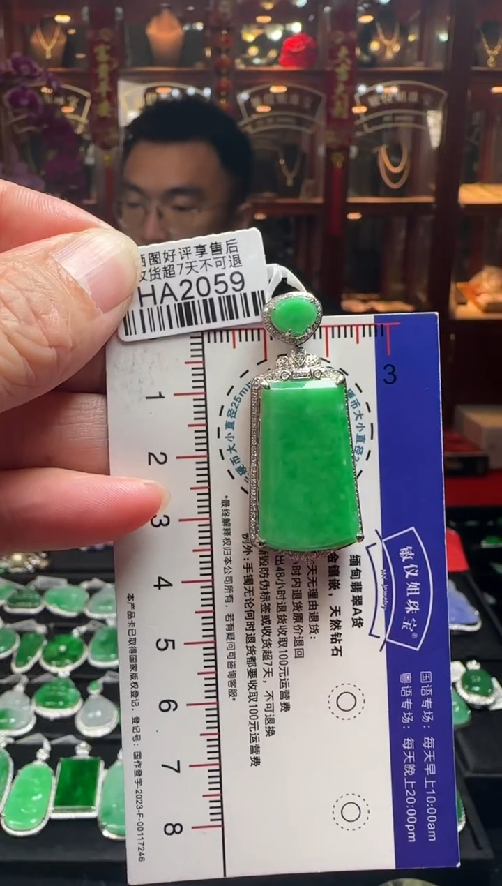 【闪购商品】翡翠颈饰18K金镶嵌HA2059 冰绿无事牌