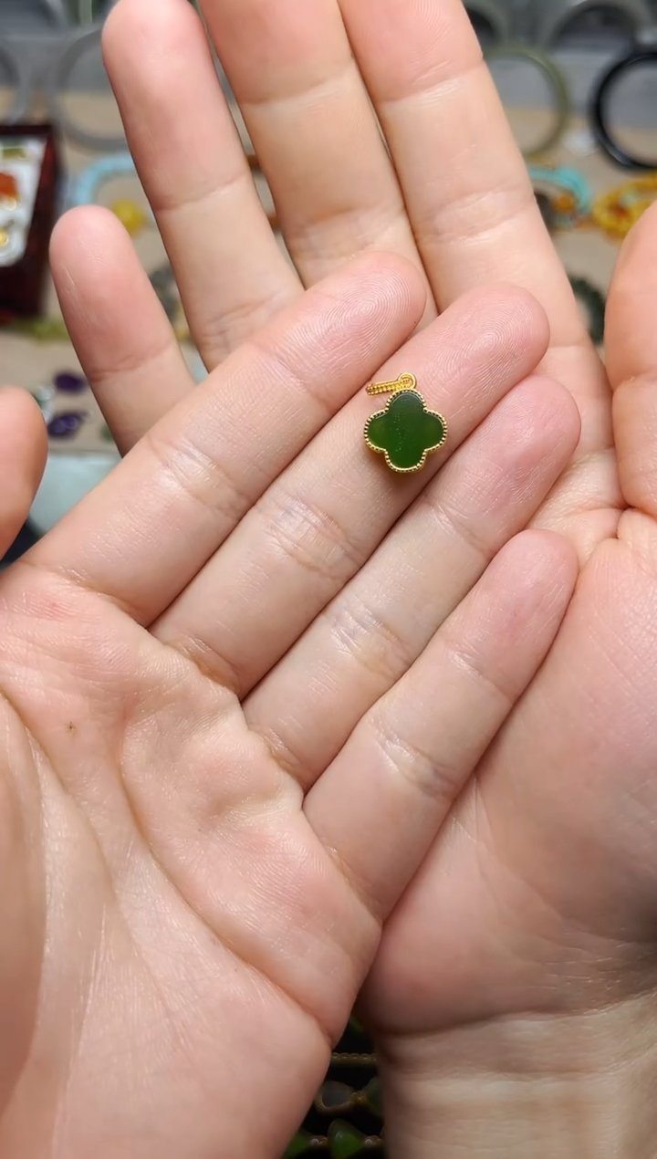 和田玉银S925镶嵌颈饰06四叶草