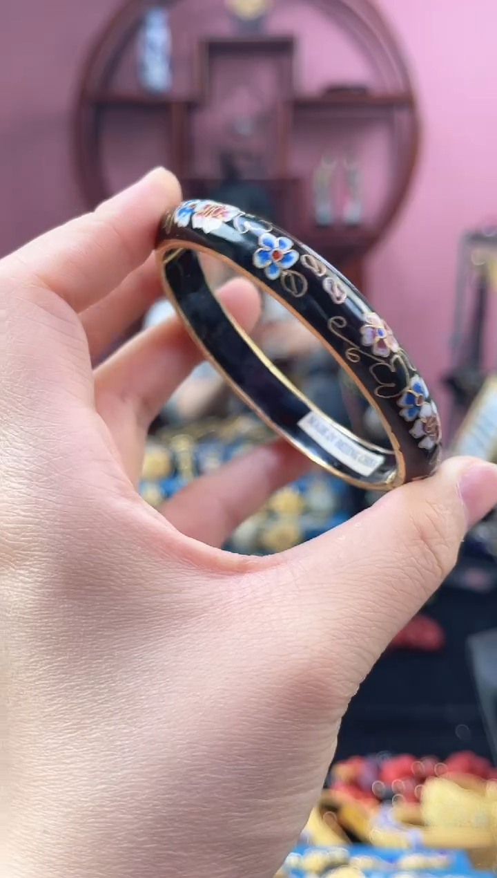 非遗 景泰蓝  开口镯 52-62 黑色