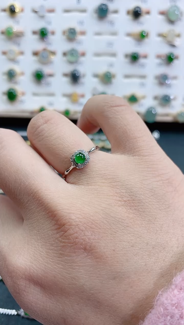 银S925镶嵌戒指翡翠天然翡翠