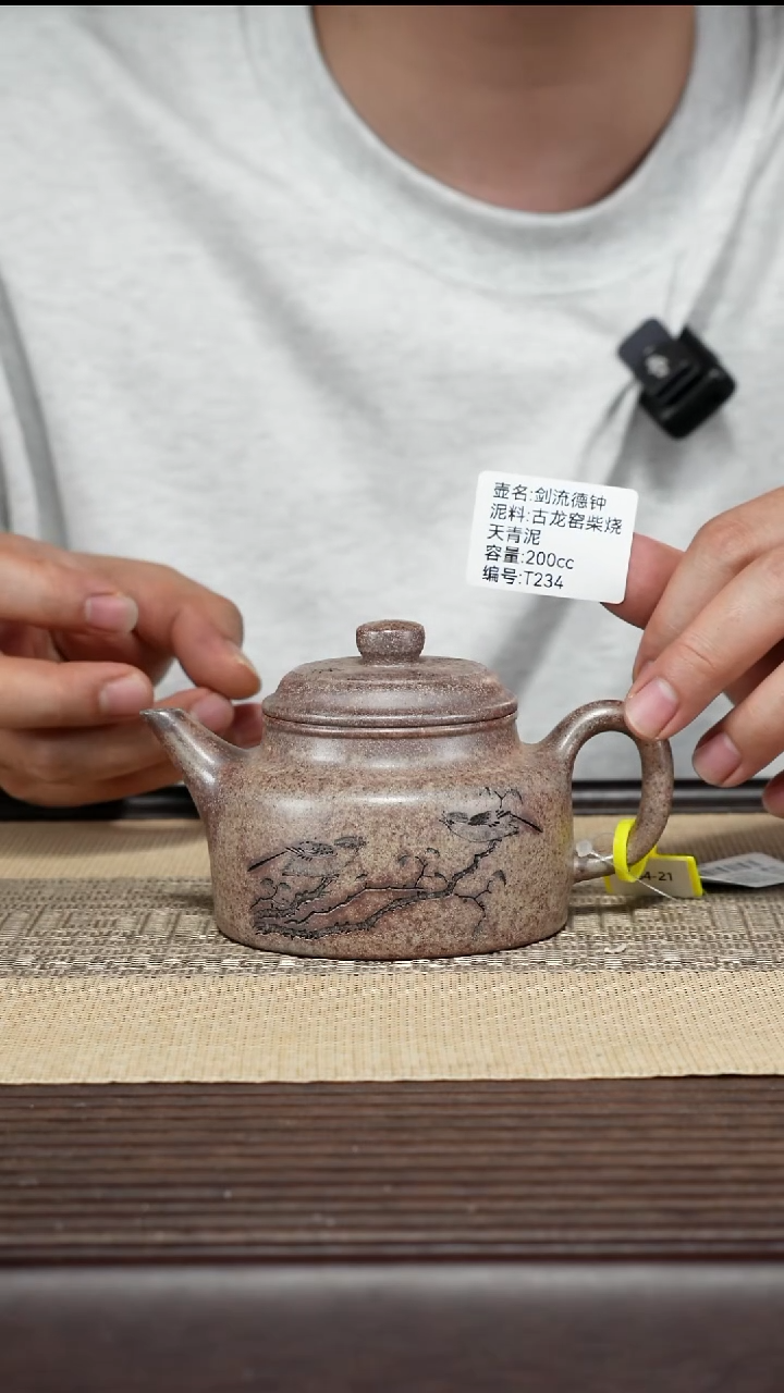 茶壶紫砂T234 古龙窑柴烧 剑流德钟 200cc