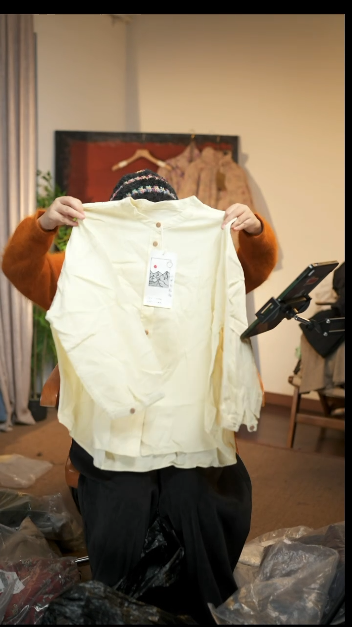 NO退NO换 麻棉淡黄色衬衫