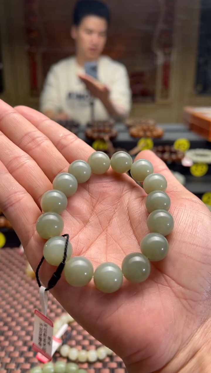【闪购商品】和田玉手串未镶嵌且末料青白玉手串卡14