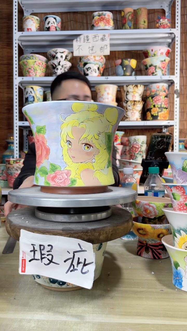 【闪购商品】摆件110陶花岛多肉陶瓷花盆罐——微瑕