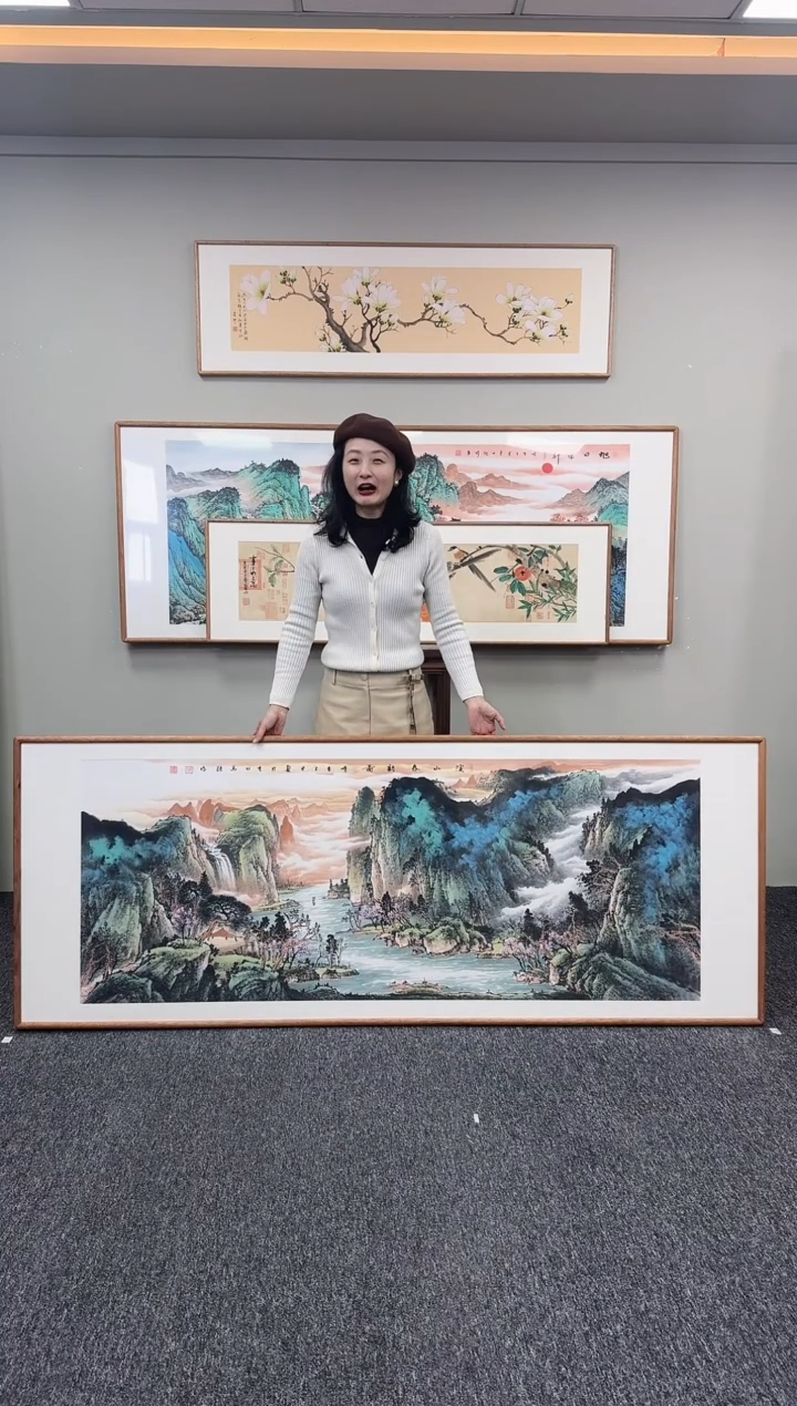 国画溪山春韵图210*80