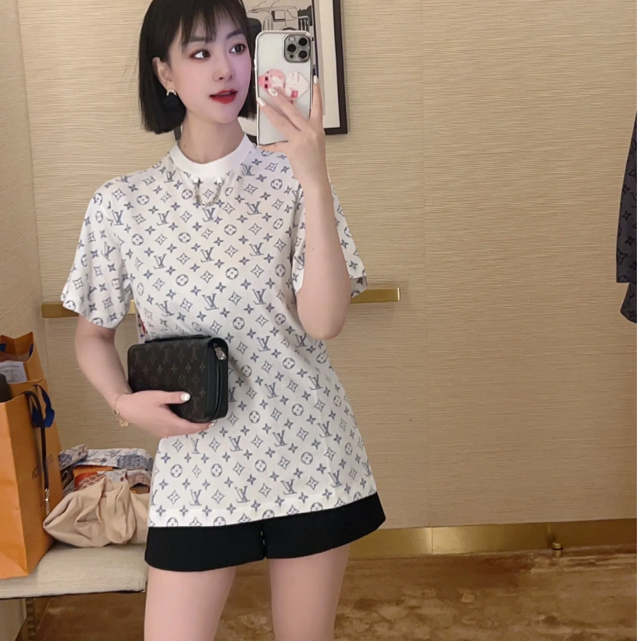 未使用 LouisVuitton/路易威登 圆领满印短袖 白色/M/L/XL