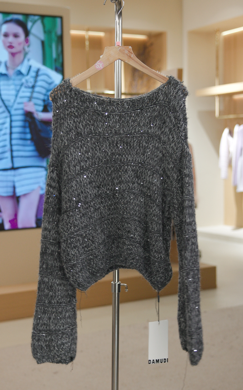 807-5516灰  气质长袖针织衫时尚套百搭