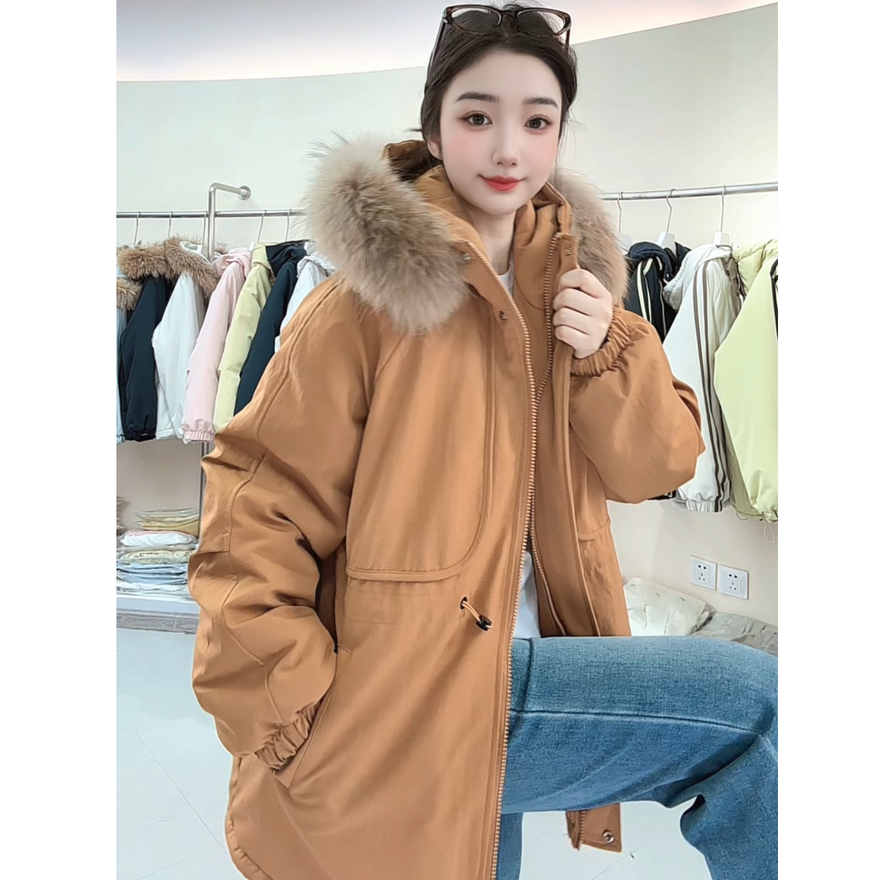 HH 995【加绒加厚】冬款棉服连帽毛领休闲宽松显瘦棉袄