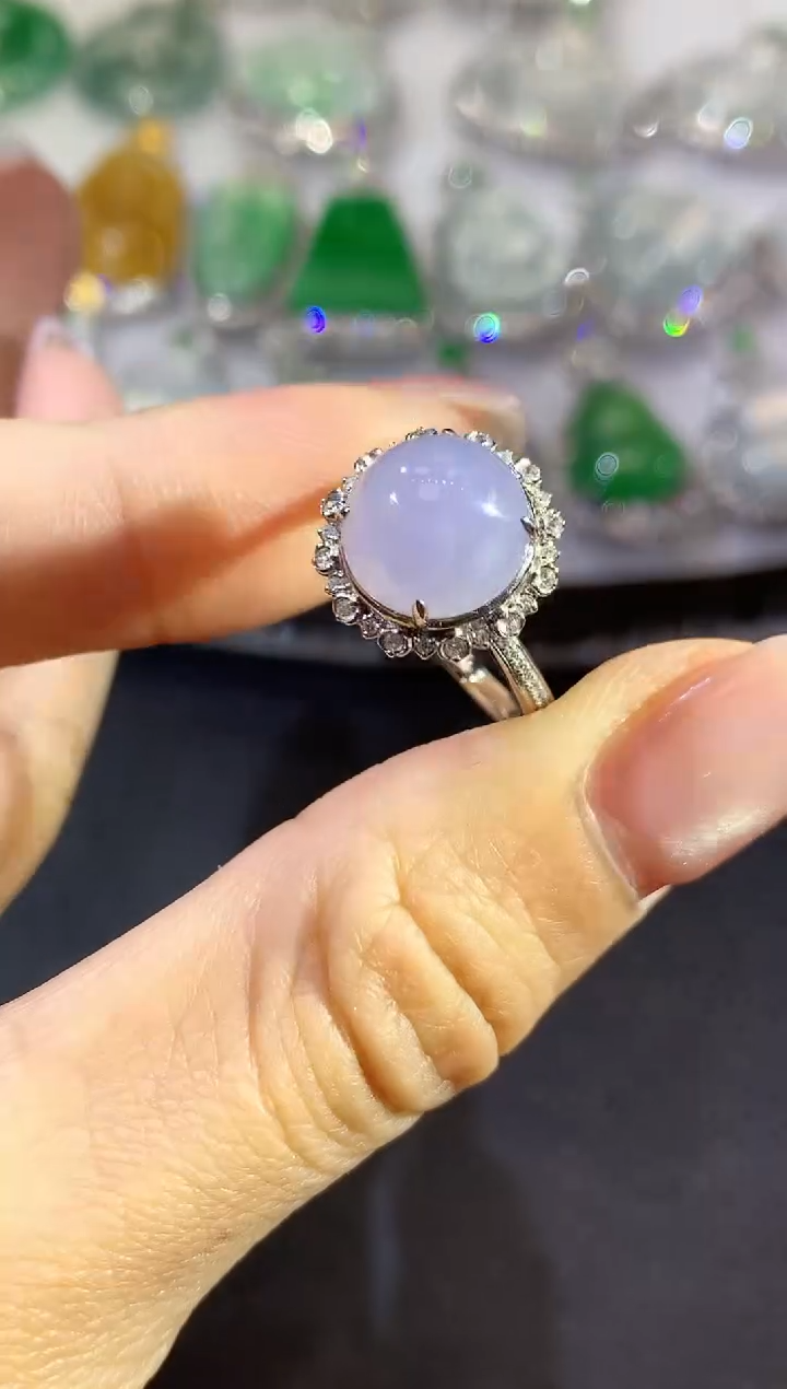 【闪购商品】翡翠戒指18K金镶嵌C8 紫货有一定色差