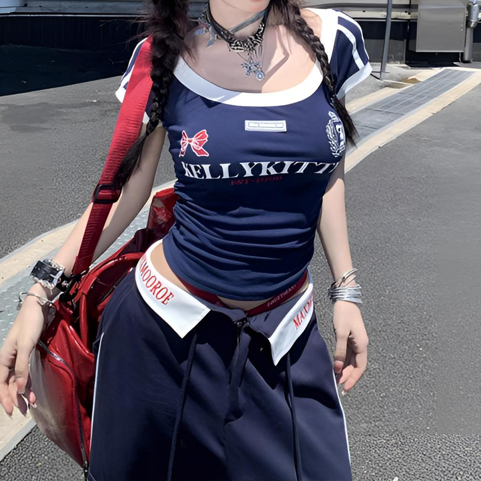 美式复古辣妹风字母印花短袖T恤女夏季新款修身显瘦百搭打底上衣