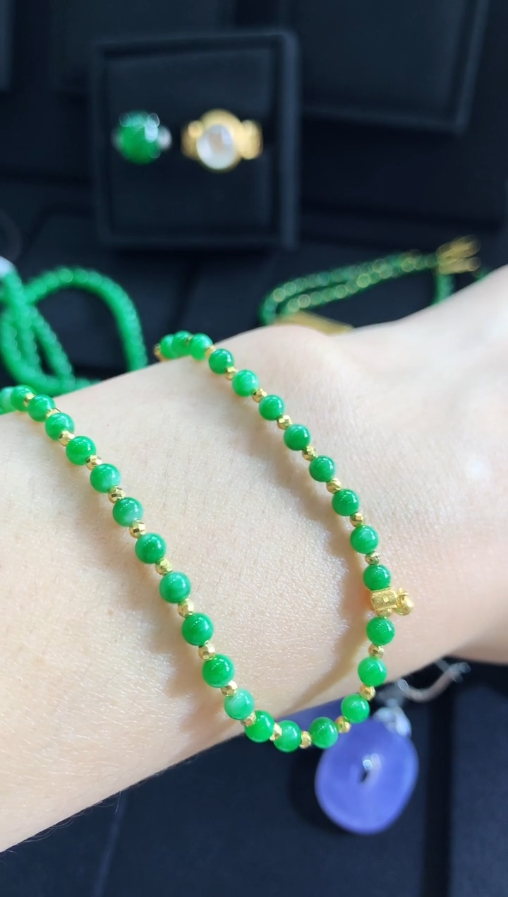 【闪购商品】翡翠手链18K金镶嵌手链