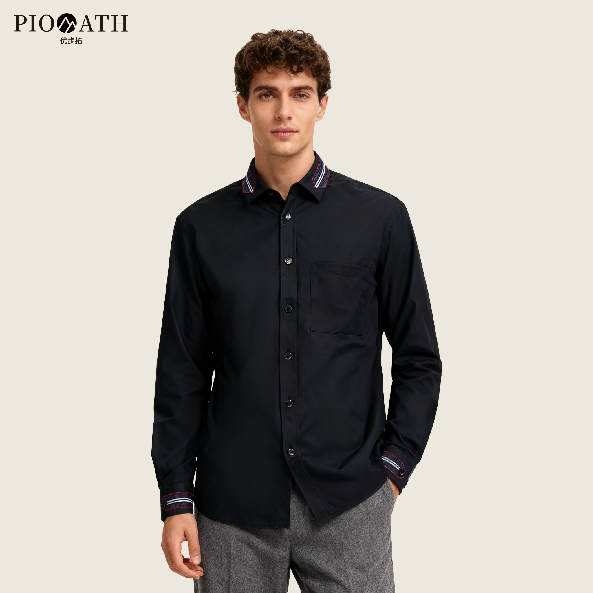 优步拓│商务绣花衬衫（黑色）