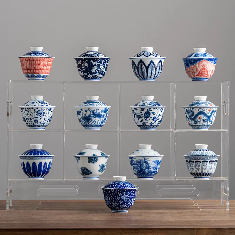 景德镇手工手作釉下彩青花瓷高端陶瓷茶具二才元宝盖碗（多款选择）
