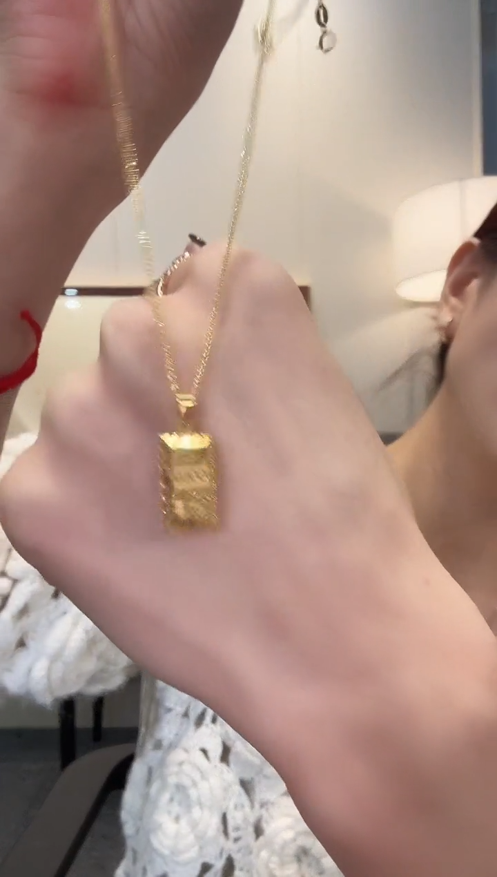 吊坠(不含链)18K金18K金爆闪金砖吊坠不含链