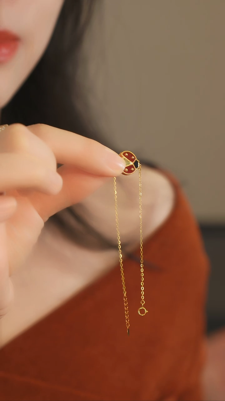 18K金镶嵌手链玛瑙/玉髓瓢虫手链