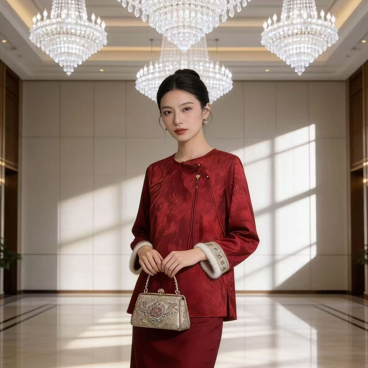 欧货2026早春高级感新中式提花衬衫女气质毛毛袖拼接宽松国风上衣