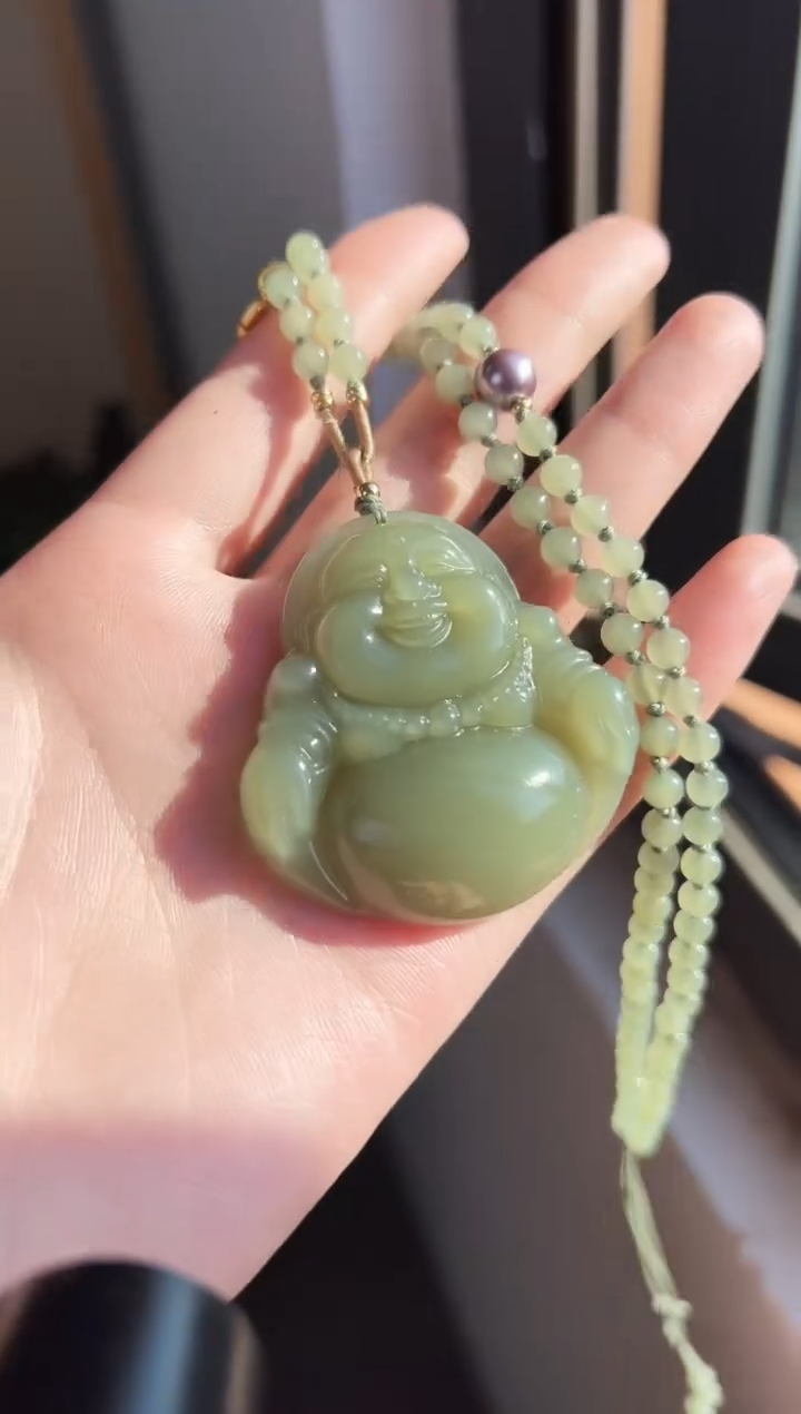 毛衣链未镶嵌和田玉50mm全珠链佛公