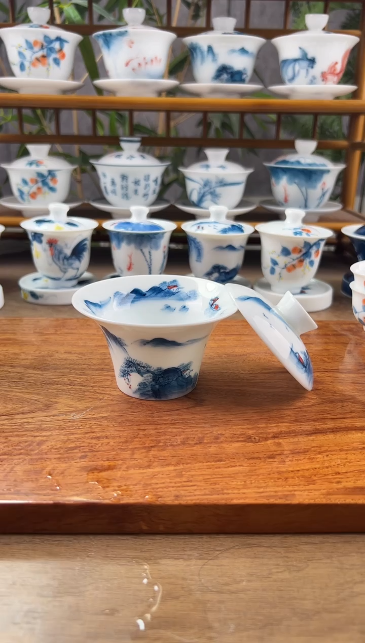 【闪购商品】微瑕千里江山二才马蹄盖碗