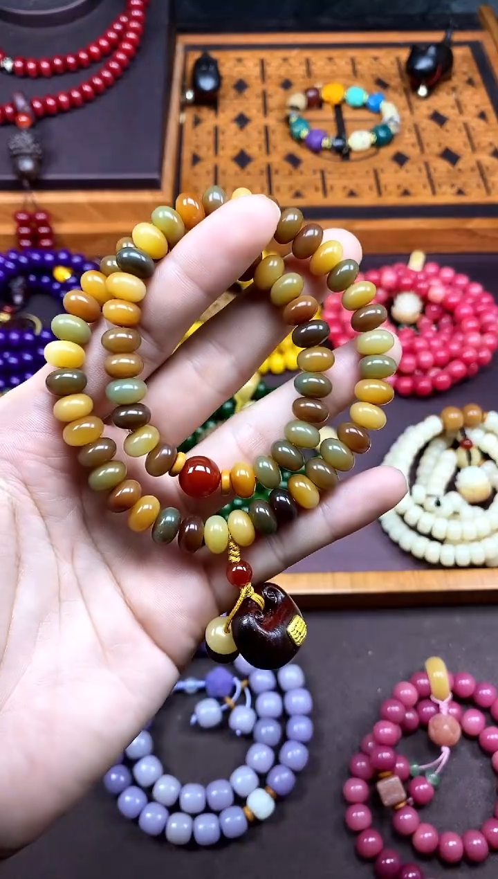 白玉菩提手串敦煌 风化菩提双圈小锁