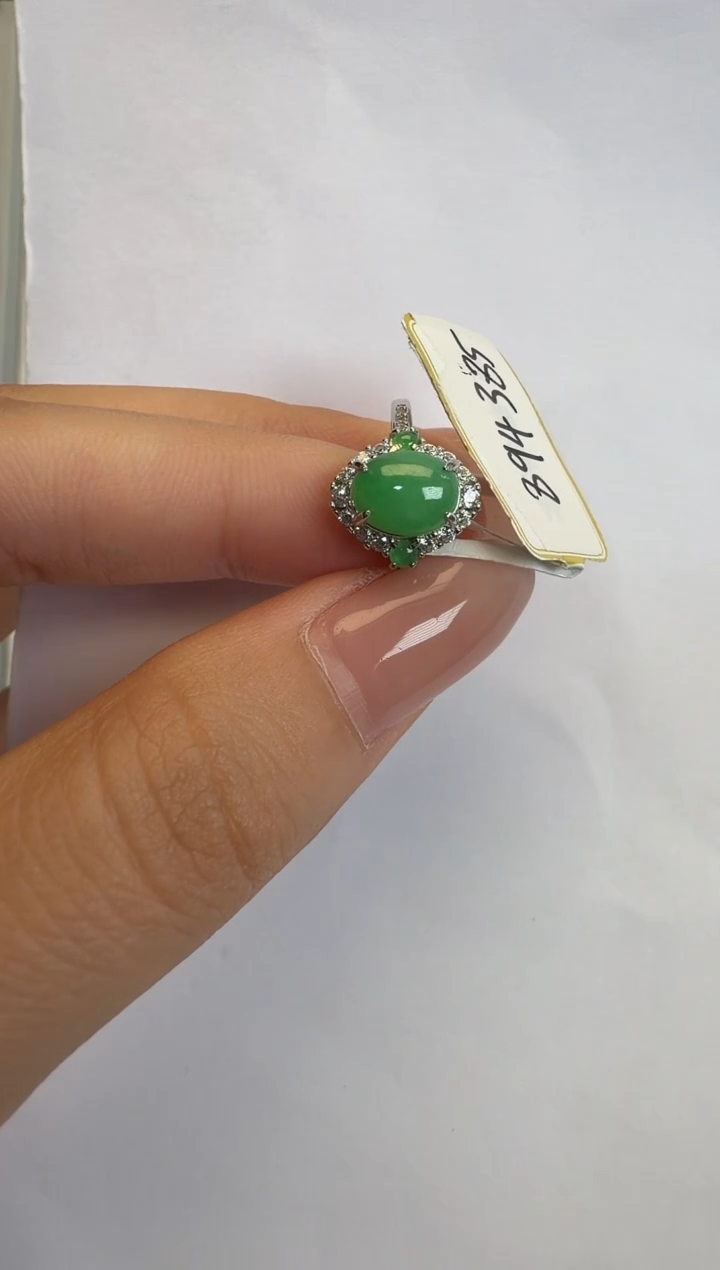 银S925镶嵌戒指翡翠通体925银镶缅甸A货翡翠戒指070