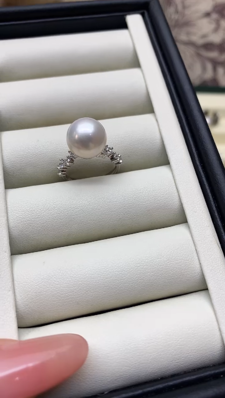 银S925镶嵌戒指淡水珍珠11-12mm